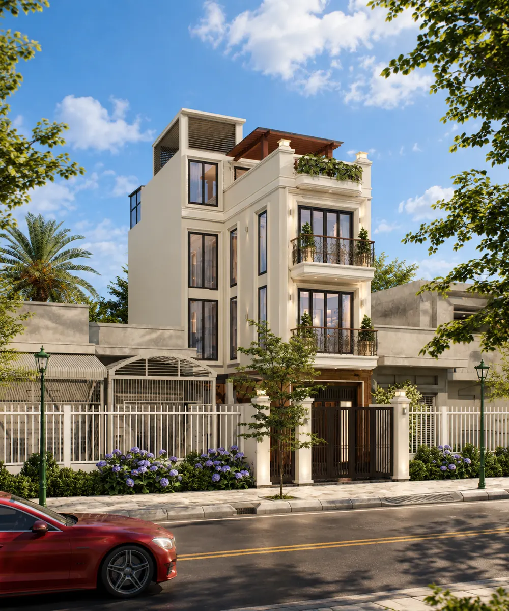 Phối cảnh góc nghiêng Nhà anh Hưng tại Long An
